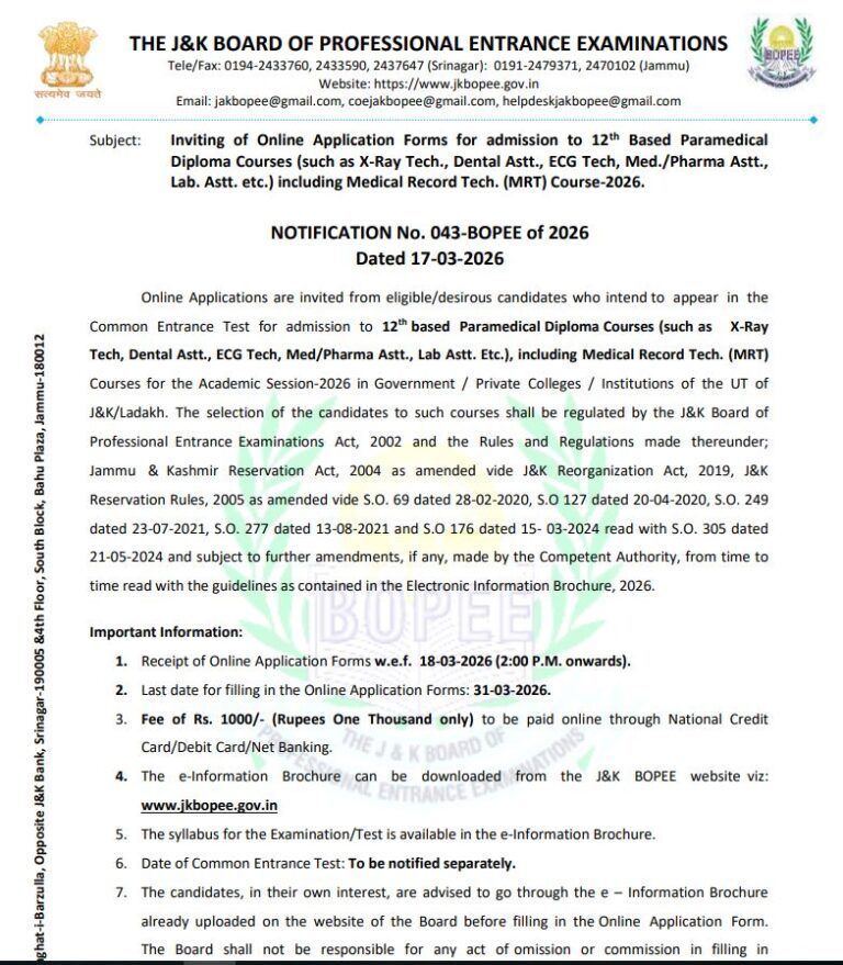 Inviting of Online Application Forms for admission to 12th Based ...